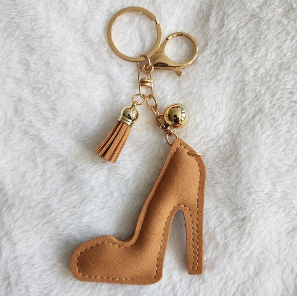 Gold Rhinestone High Heel Keychain Bag Charm - Picture 3 of 4